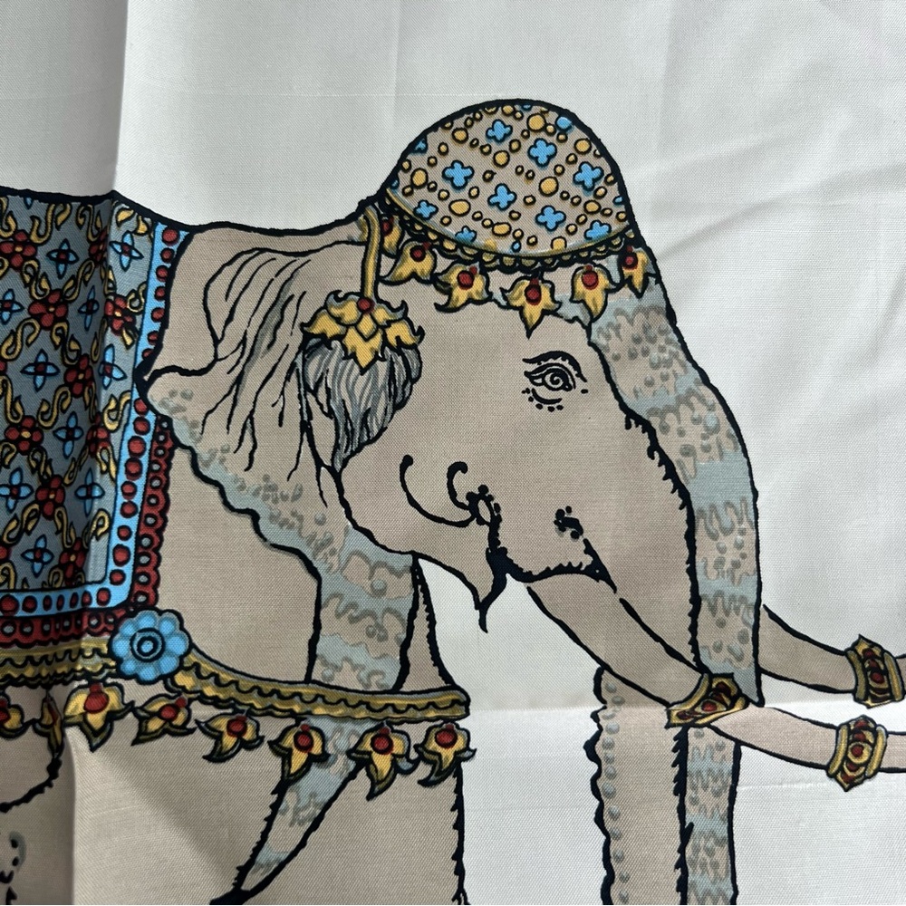JIM THOMPSON Vintage Elephant  pocket Square SILK napkin scarf hanky 16" - Picture 3 of 6